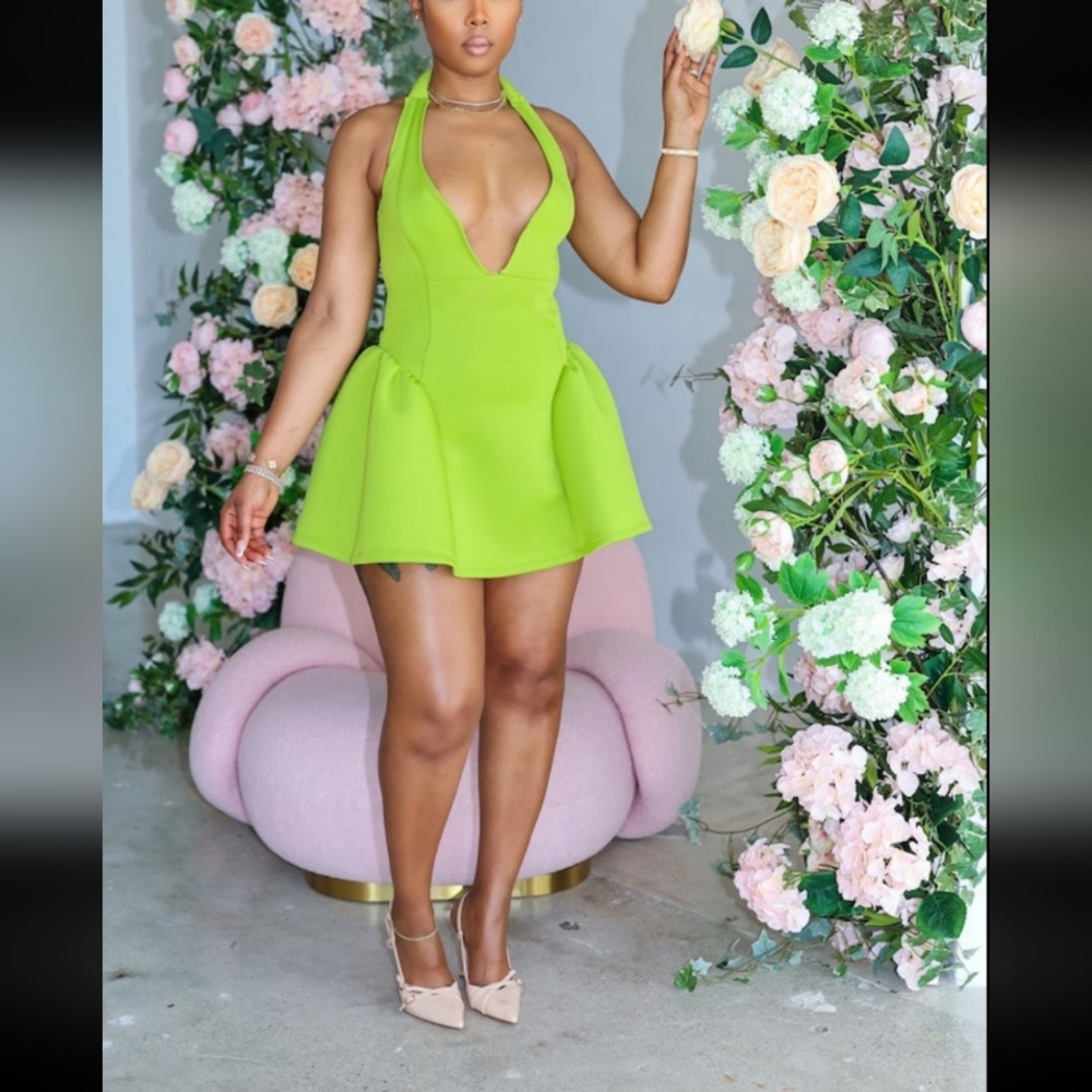 Elegant Lime Green Halter Dress